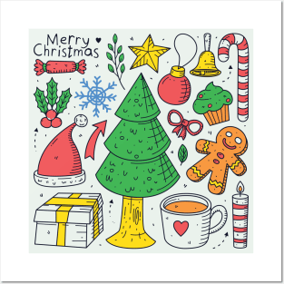 Adorable Christmas Doodle Art Posters and Art